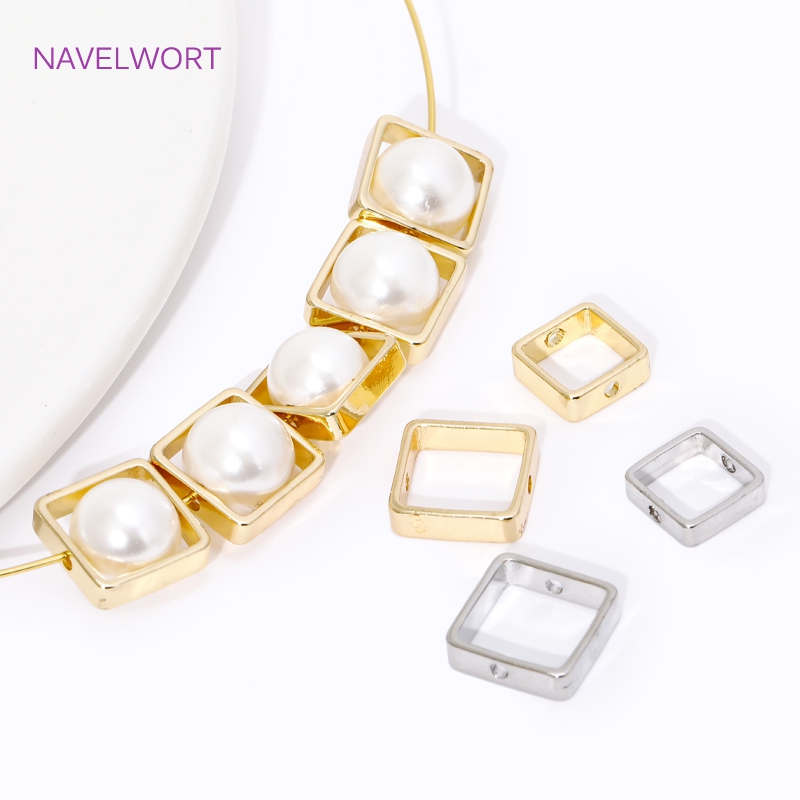 Jewelry Making Items - 14K/18K Altın Kaplama Boncuk Çerçeveleri, Kare